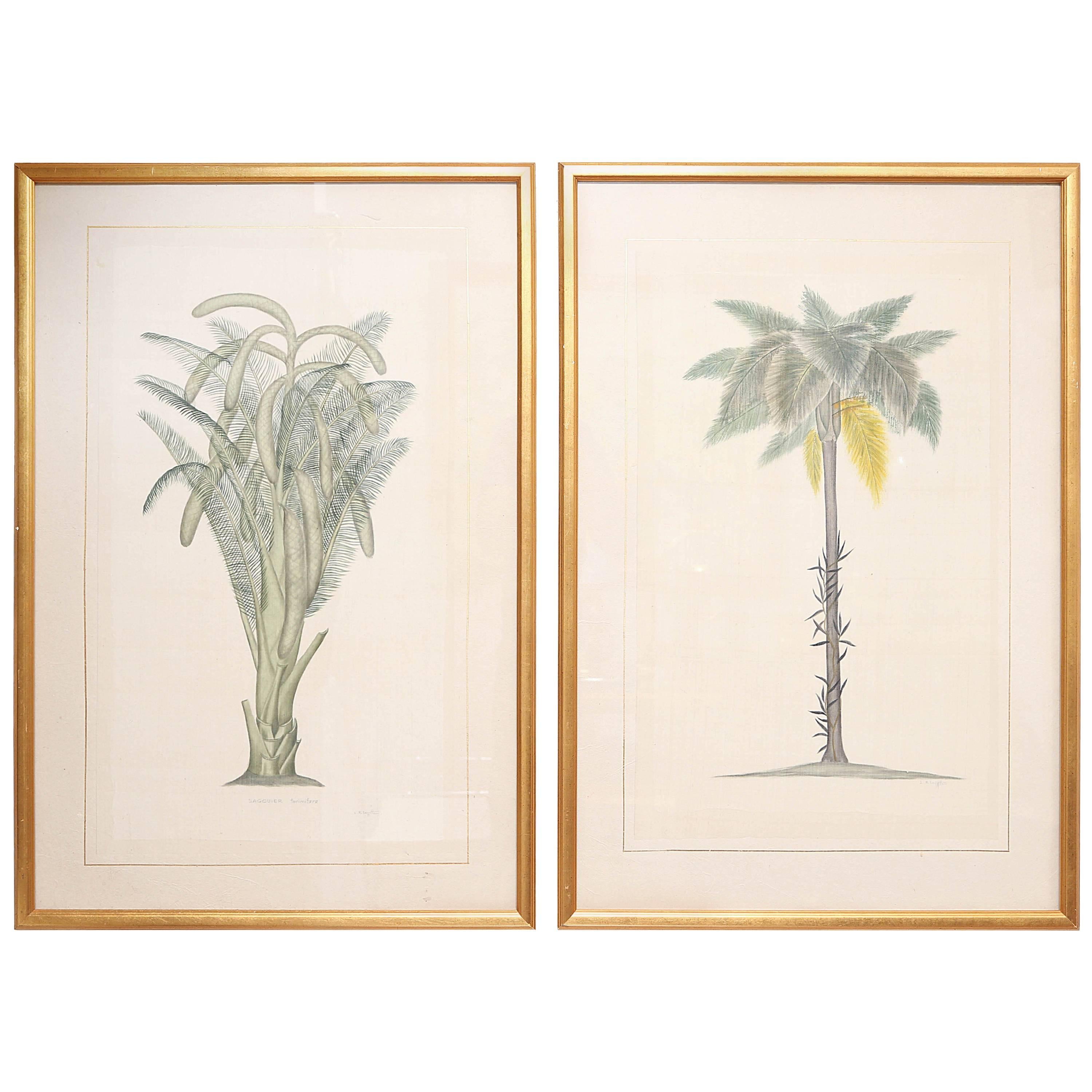 Pair of Original Watercolors on Silk by La Roche Laffitte