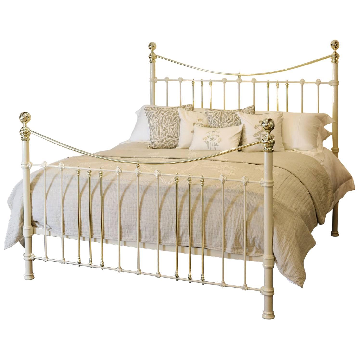 Wide Brass and Iron Bed in Cream MSK39