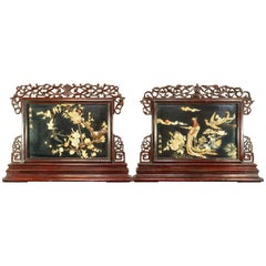 Pair of Large Chinese Republic Period Hardstone Jade Mounted Reversible Screens