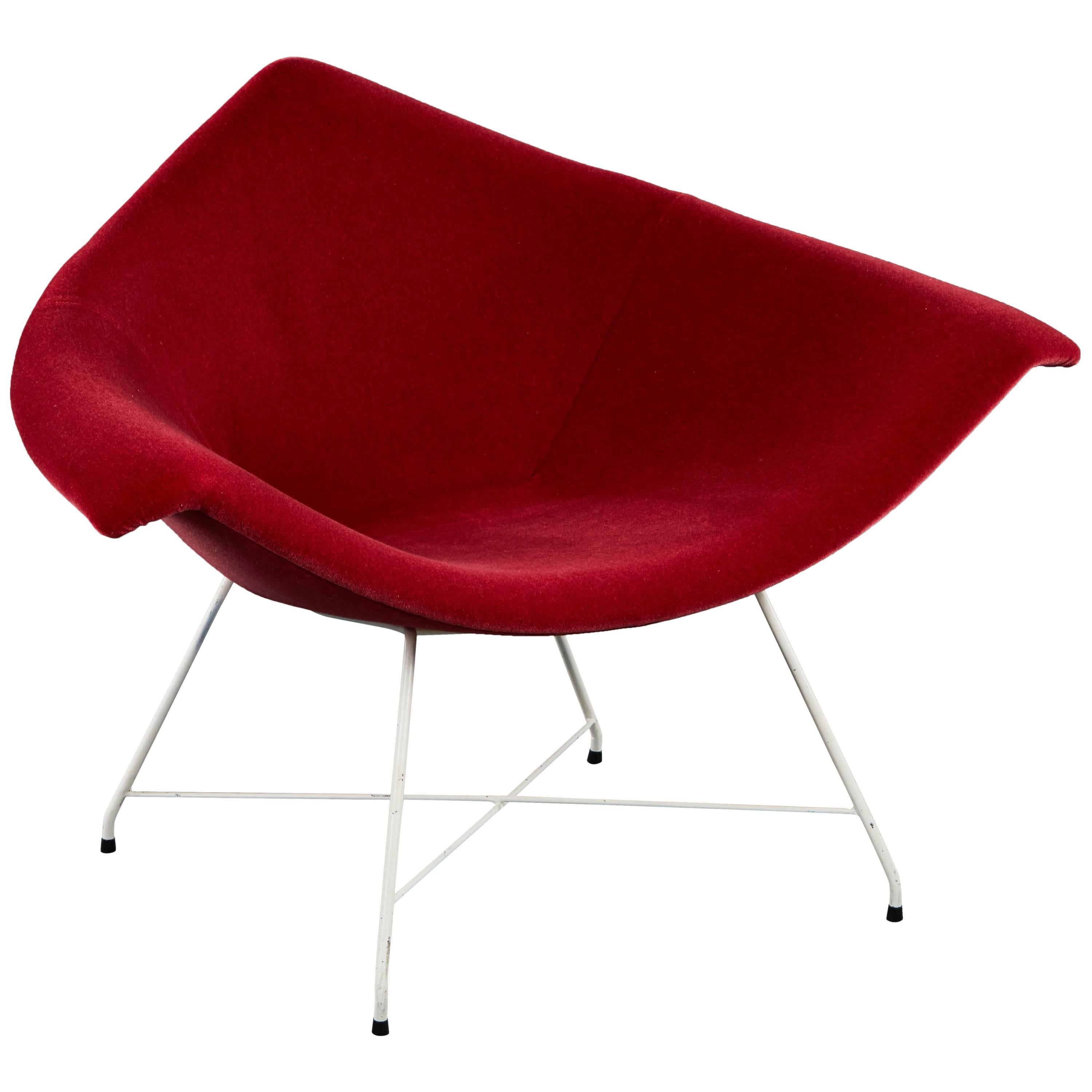 Rare Augusto Bozzi for Fratelli Saporiti Chair in Ruby Mohair on Wire Base For Sale