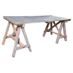 Used Zinc Top Saw Leg Table