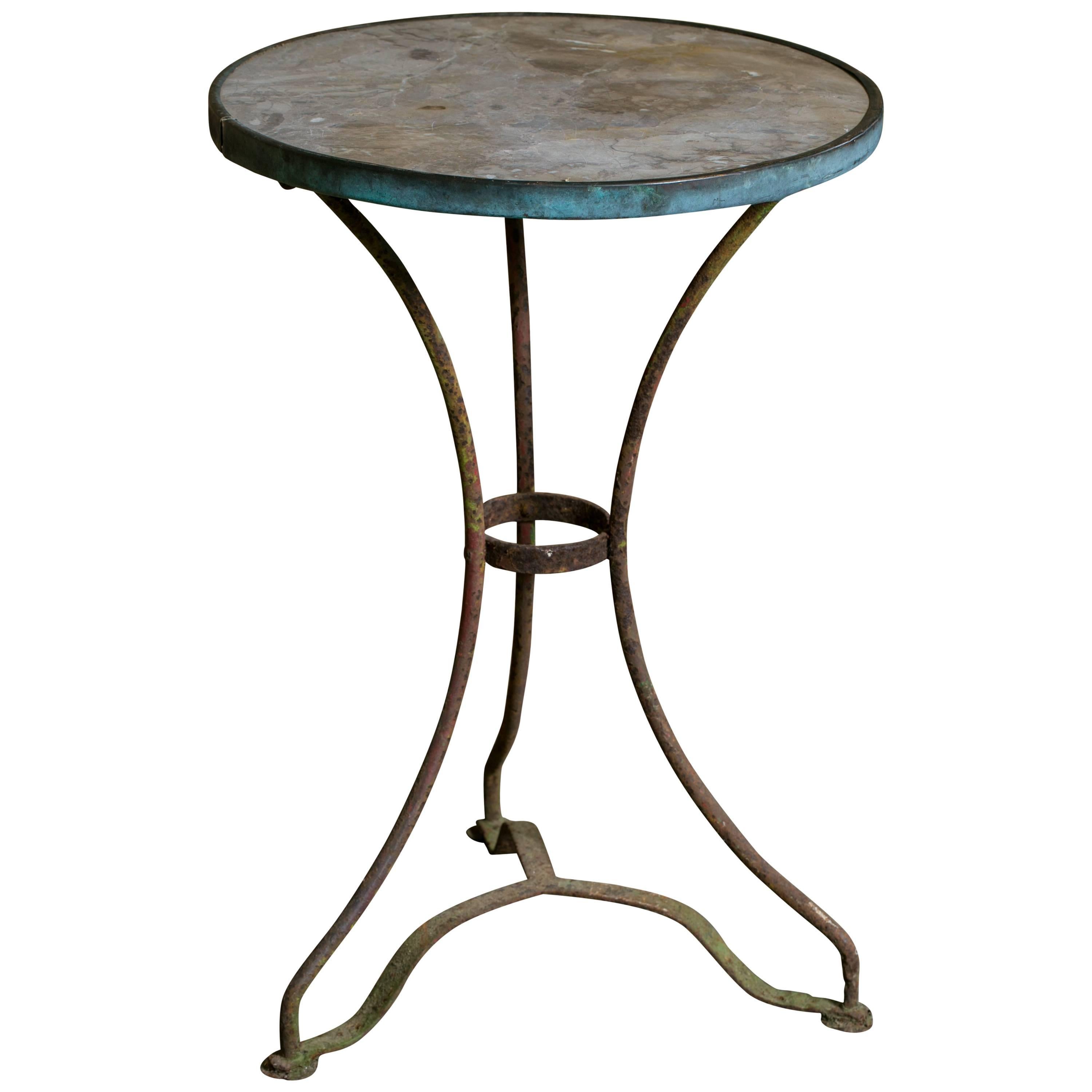 French Marble-Top Bistro Table on Iron Base, circa 1910