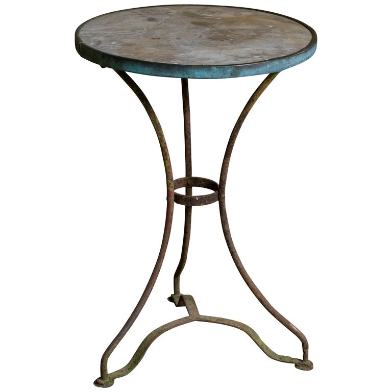 Antique French MarbleTop Bistro Table on Iron Base, circa 1910 For