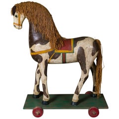 Life-Sized Vintage Painted Paper Mache Pony on Wheels 8