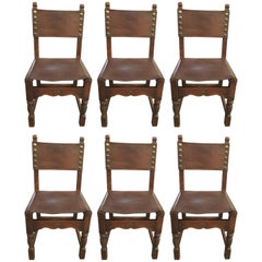 Handsome Set of Six Renaissance Style Leather Dining Chairs