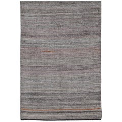 Retro Turkish Kilim Rug with Variegated Stripes in Charcoal, Gray and Orange