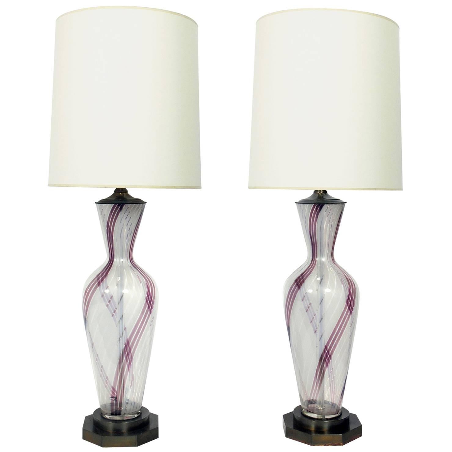Pair of Large Scale Murano Glass Lamps