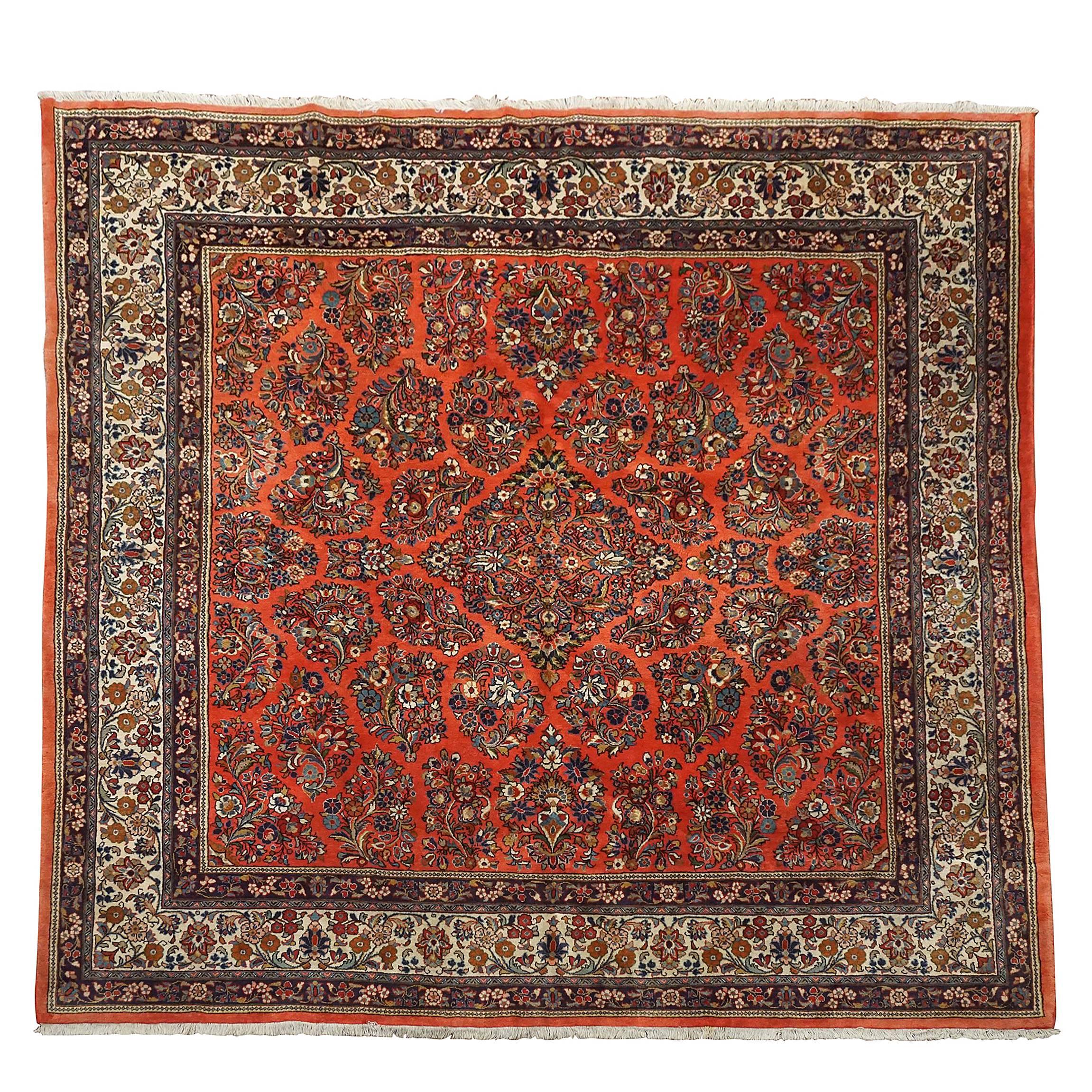 Square Antique Persian Sarouk Rug, circa 1930 For Sale