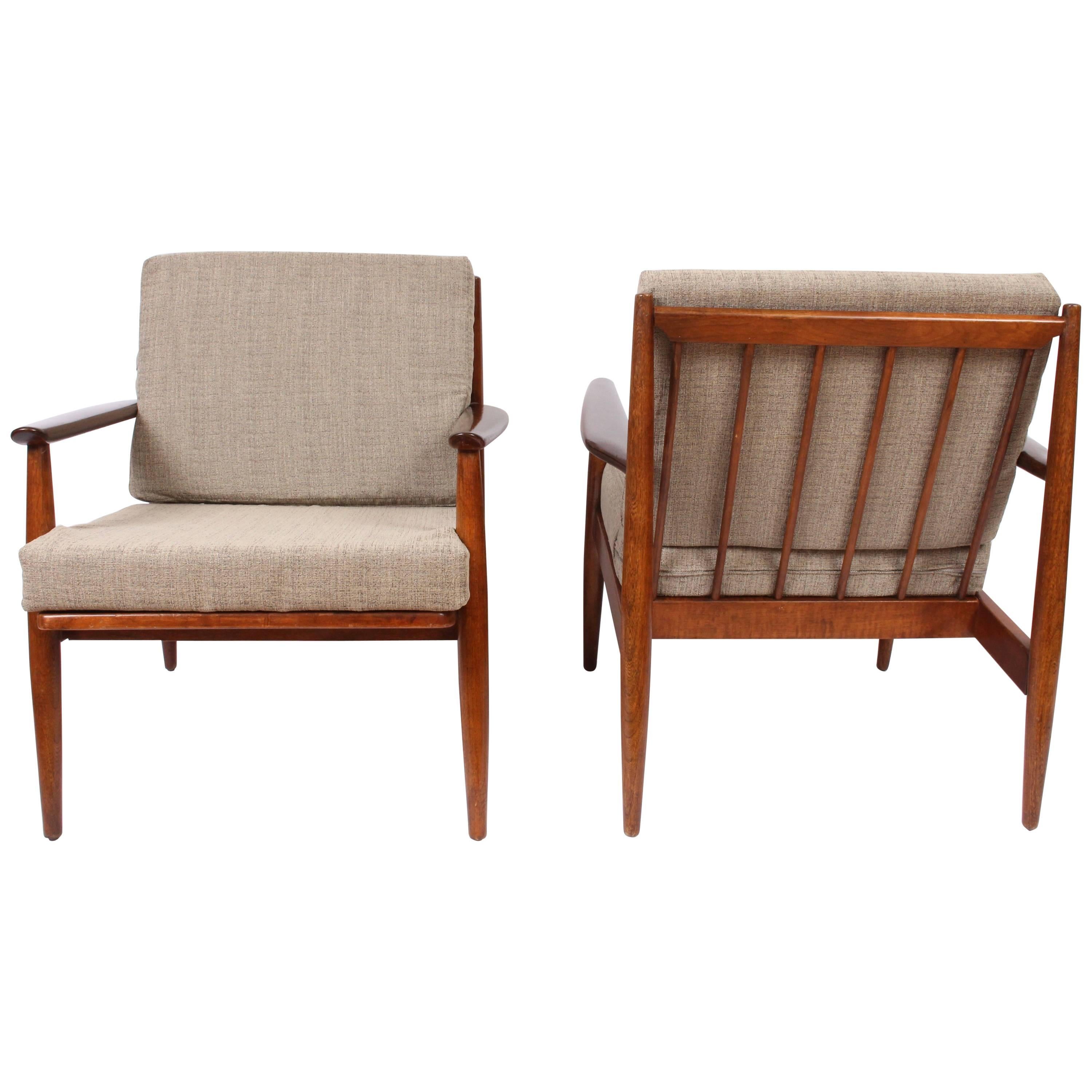 Pair of Danish Modern Viko Baumritter Solid Walnut Lounge Chairs, 1950s 