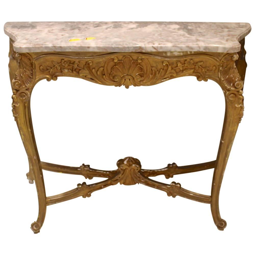Antique French Gilded Console with Marble Top