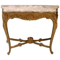 Antique French Gilded Console with Marble Top