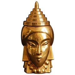 "Gold Thai Head," Stunning Art Deco Gold Glazed Covered Jar by ROBJ