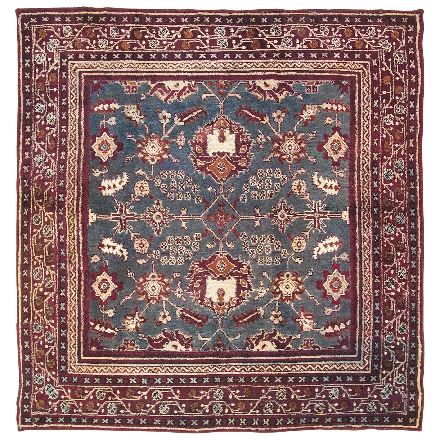 Antique Square Indian Agra Rug, circa 1890 For Sale