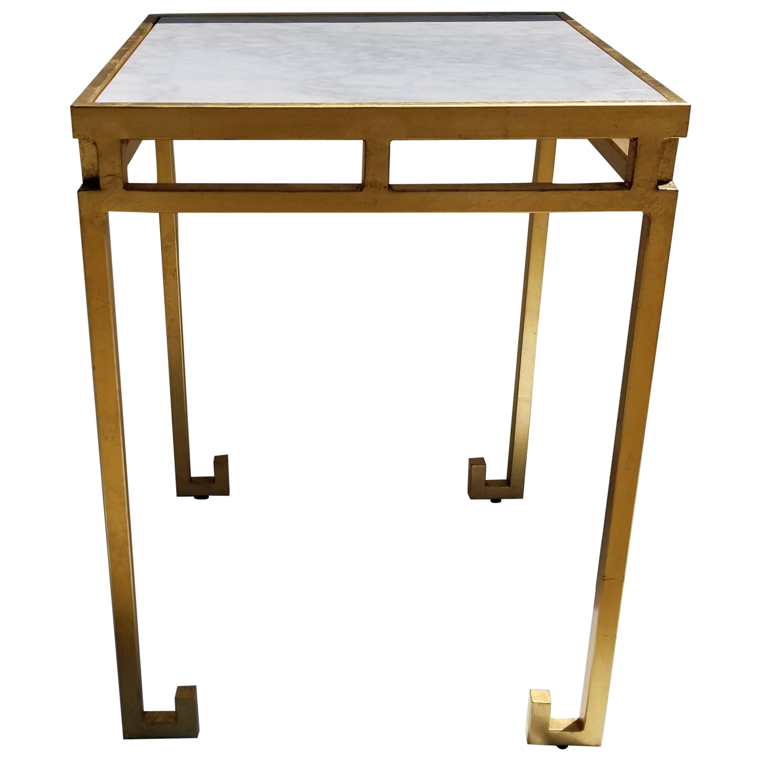 Marble-Top Gold Leaf Iron Cocktail Table For Sale