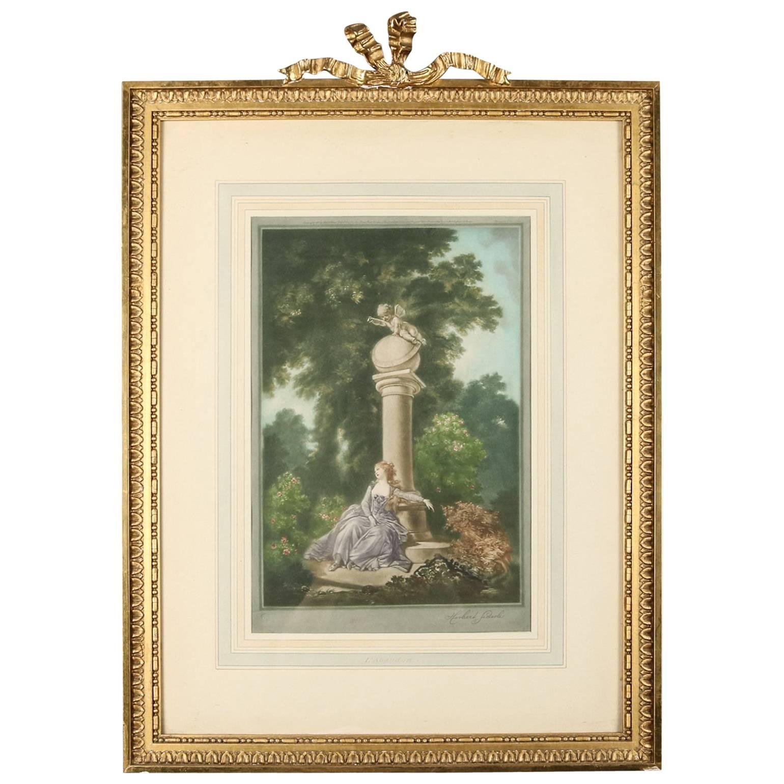Antique English Print "L'Abandon" by Herbert Sedcole in Gilt Frame, 19th Century