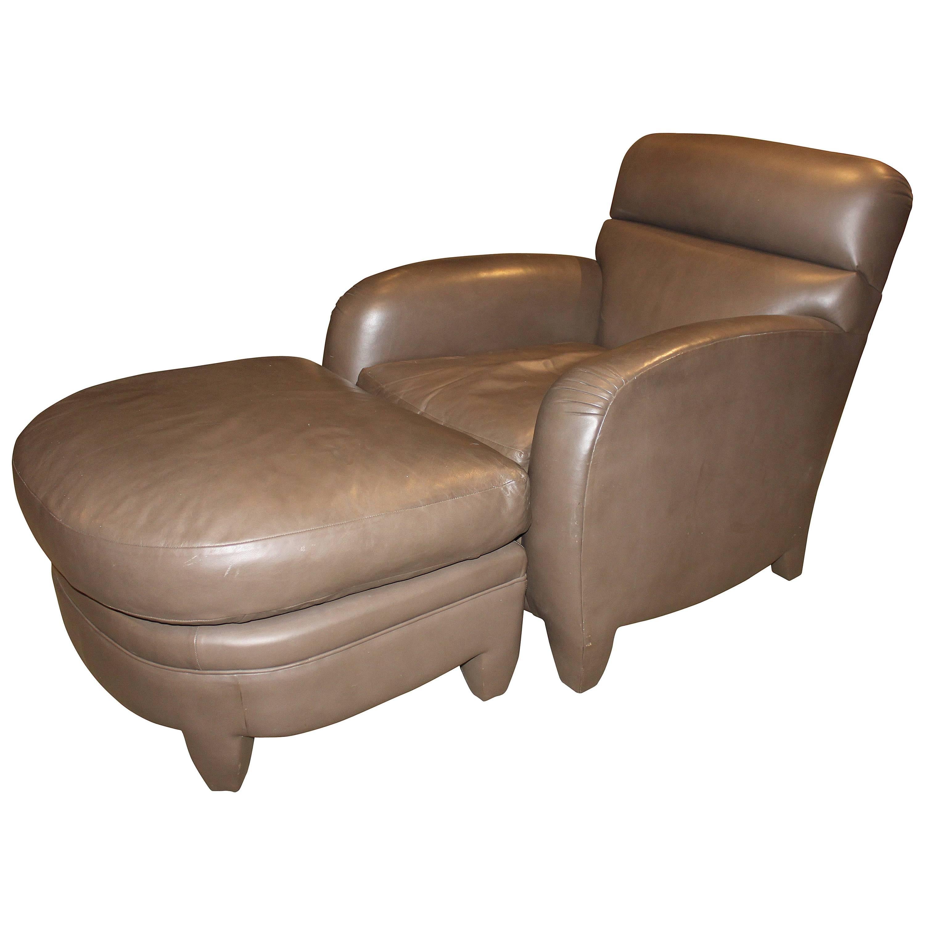 Contemporary Donghia Leather Lounge Chair and Ottoman For Sale