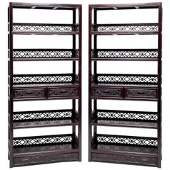 Pair of Chinese Fine Scholar's Scroll Shelves