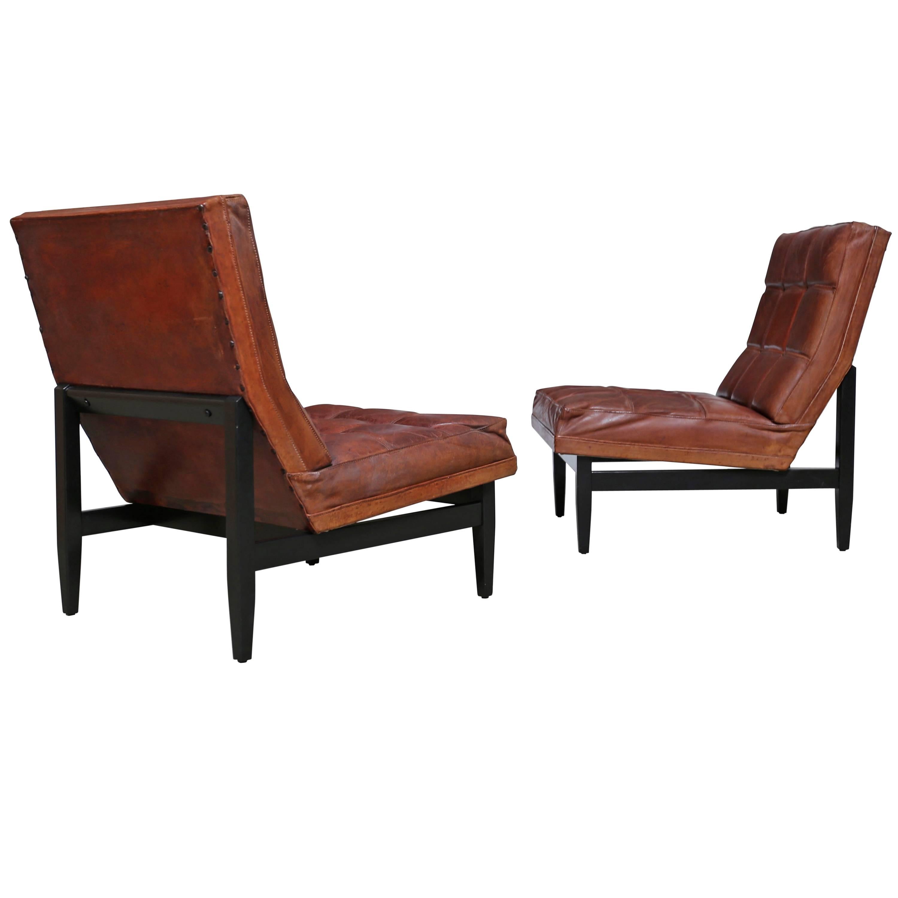 Pair of Leather Lounge Chairs by Camacho Roldan & Artecto Colombia