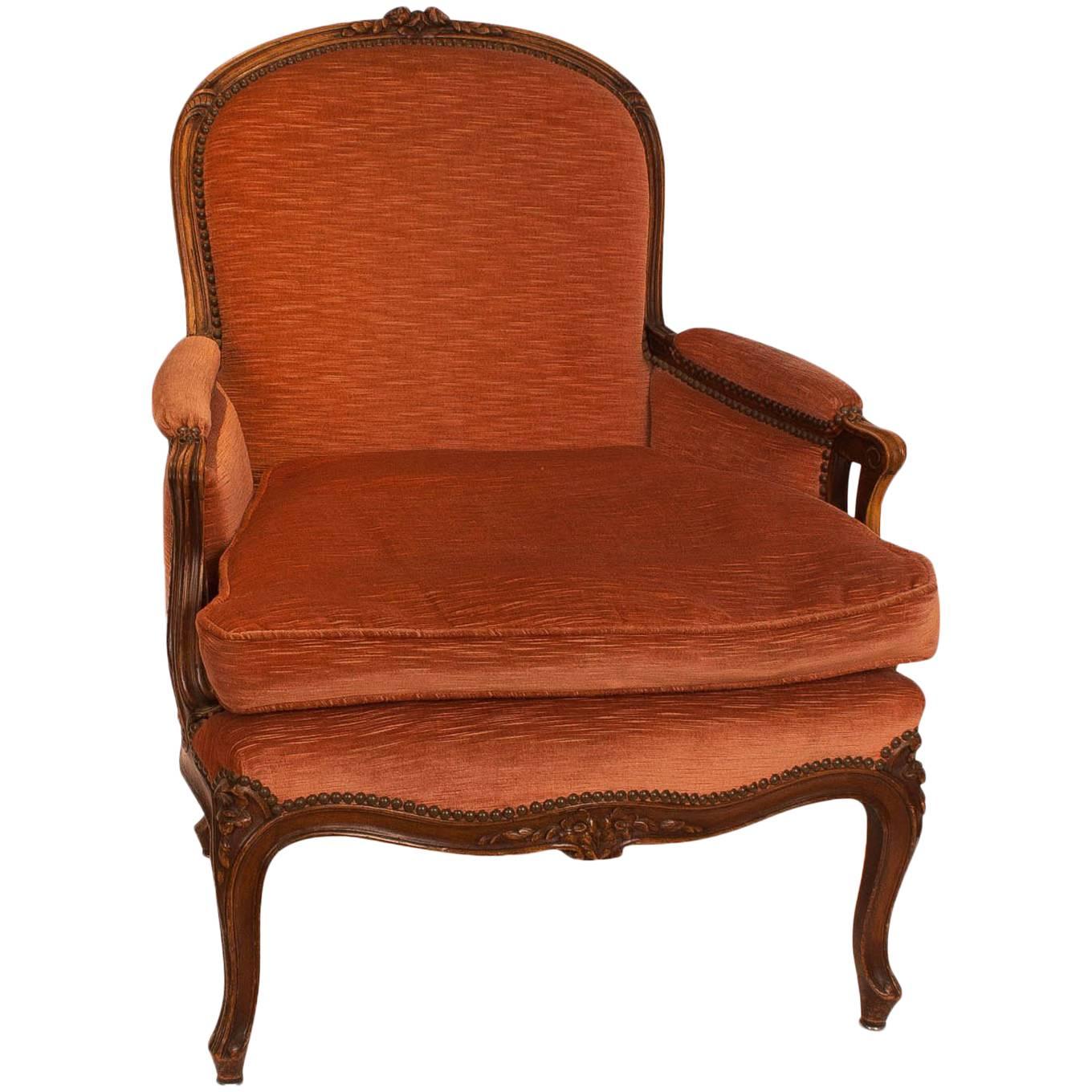 Second Empire  Walnut Louis XV Style Bergere Chair, France, circa 1890