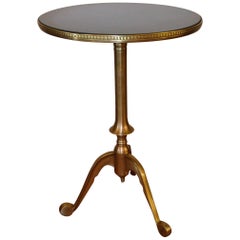 Retro Round Tripod Solid Brass Side Table with Marble Top