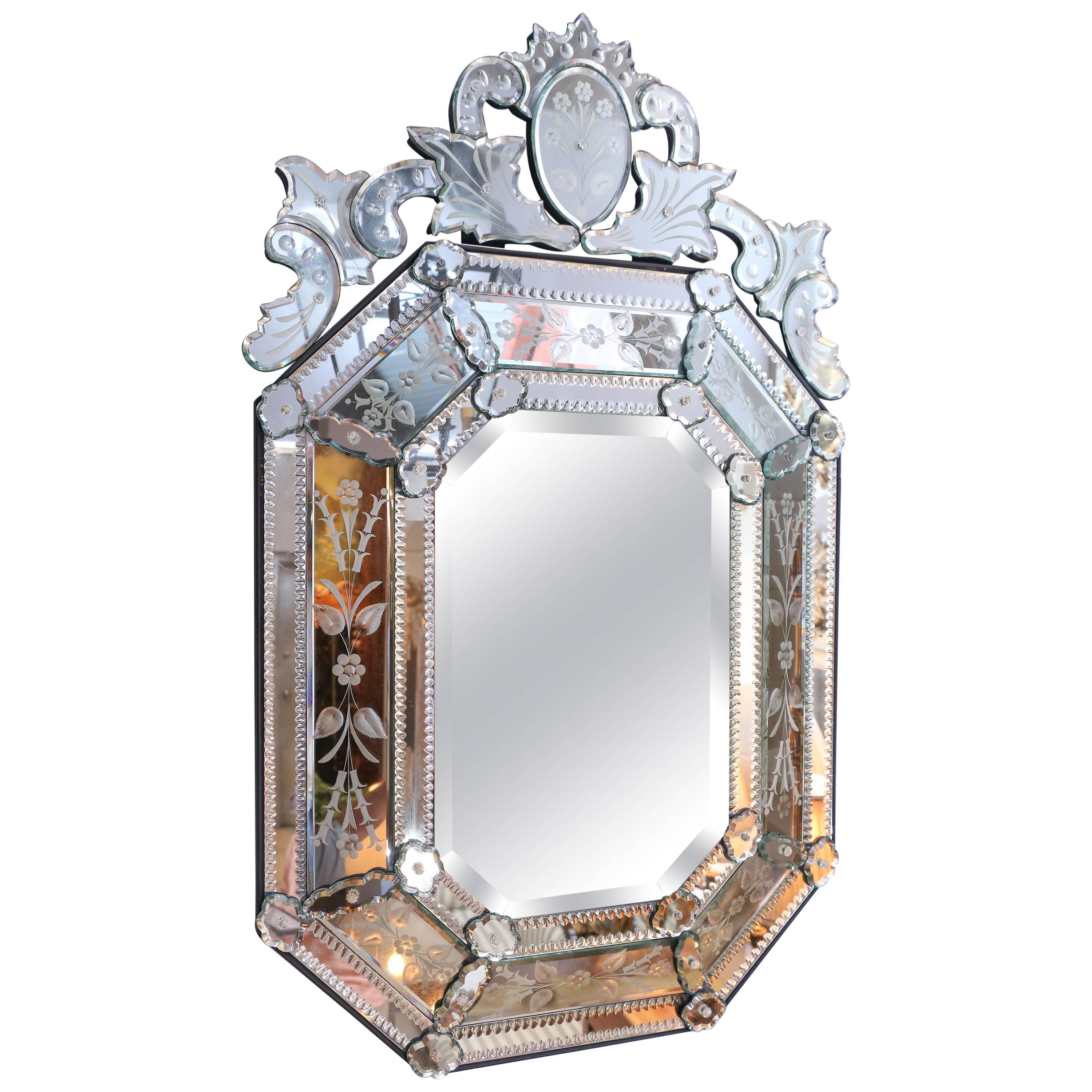 Vintage Venetian Octagonal Paneled Mirror For Sale