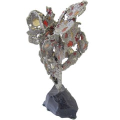 Lead Abstract Sculpture with Obsidian Base and Agate Inserts 11