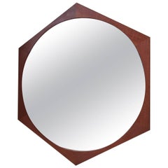 Octagonal Danish Mid-Century Teak Wall Hung Mirror by Jansen Spejle, 1950s