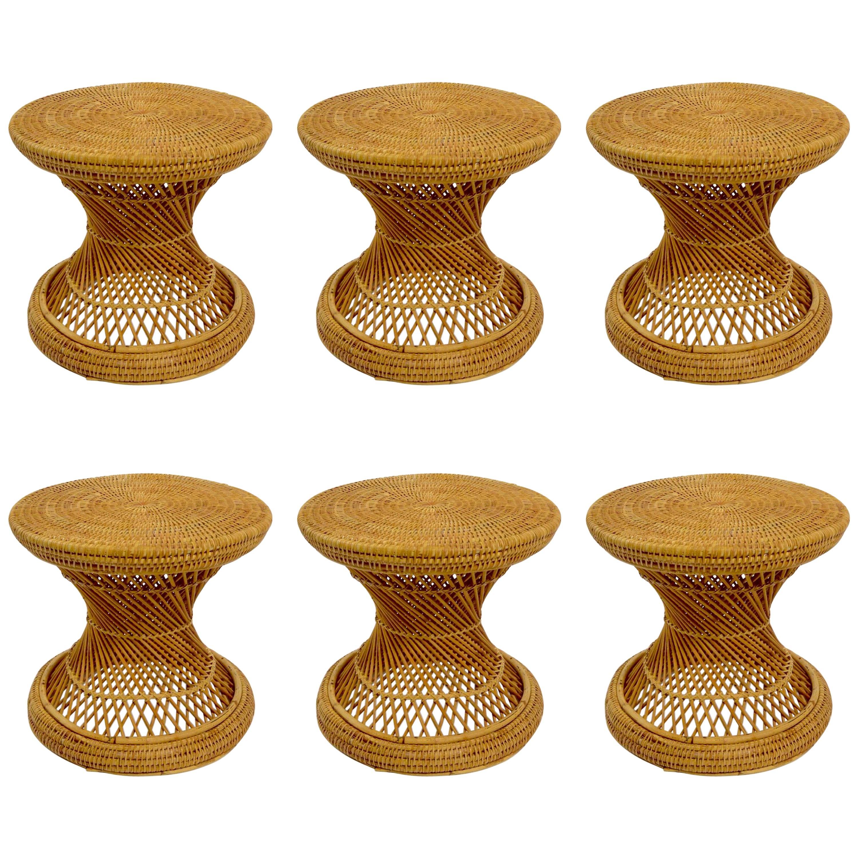 Set of Six Woven Wicker Stools