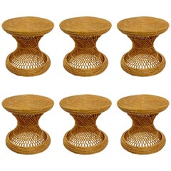 Set of Six Woven Wicker Stools