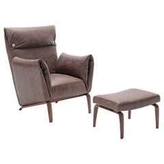 Goia Armchair and Foot Stool, Contemporary Leather Armchair