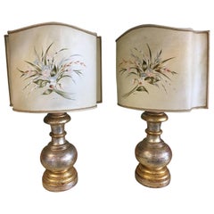 Pair of Table Lamps Hand-Painted Signed