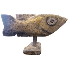 Beautiful Painted Wood Fish Sculpture, circa 1960