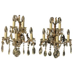 Italian Pair of Gilded Five-Arm Antique Wall Lights