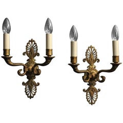 French 19th Century Pair of Empire Bronze Wall Lights