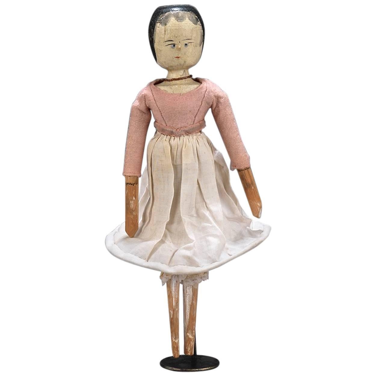 19th Century Painted Wooden Peg Doll