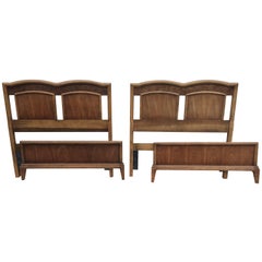 Vintage Pair of Mid-Century Modern Mixed Wood Twin Beds