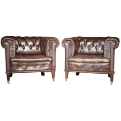 Antique  Pair of Exceptional circa 1900 Leather Armchairs