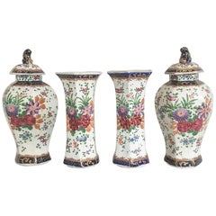18th Century French Octagonal Faience Garniture Vases, Set of Four