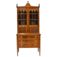 Massachusetts Federal Hepplewhite Secretary with Bookcase in Mahogany