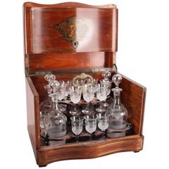 Antique Boulle and Gilt Mahogany Tantalus with Crystal Decanturs & Glasses, 19th Century