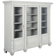 Large 19th Century Antique Swedish Bookcase Painted White