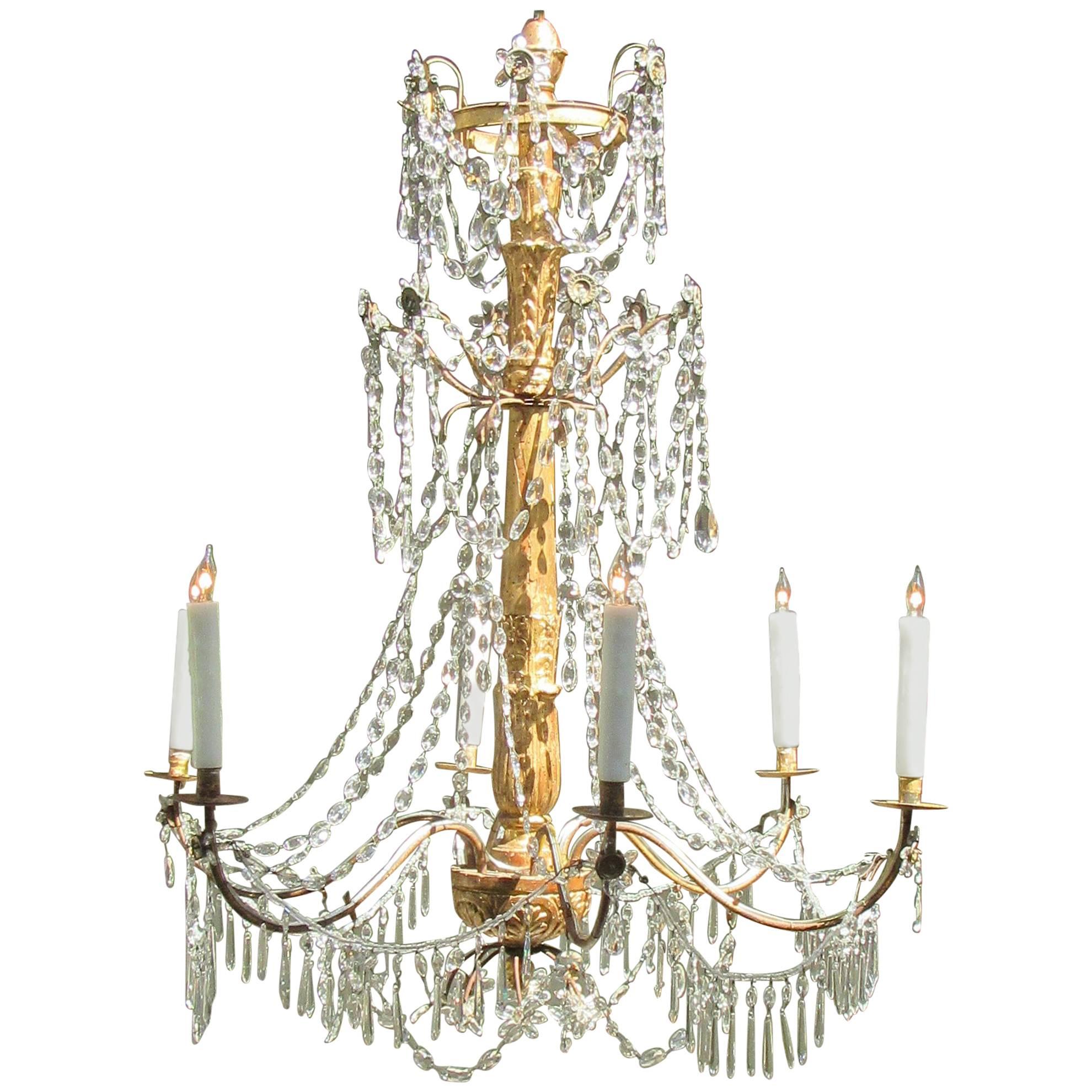 Late 18th Century Italian Genoese Giltwood, Tole and Crystal Chandelier