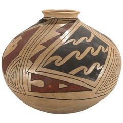 Oversized Vintage Native American Acoma Polychrome Pottery Olla Jar