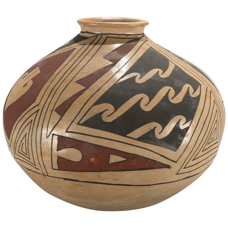 Oversized Antique Native American Polychrome Pottery Olla Jar at