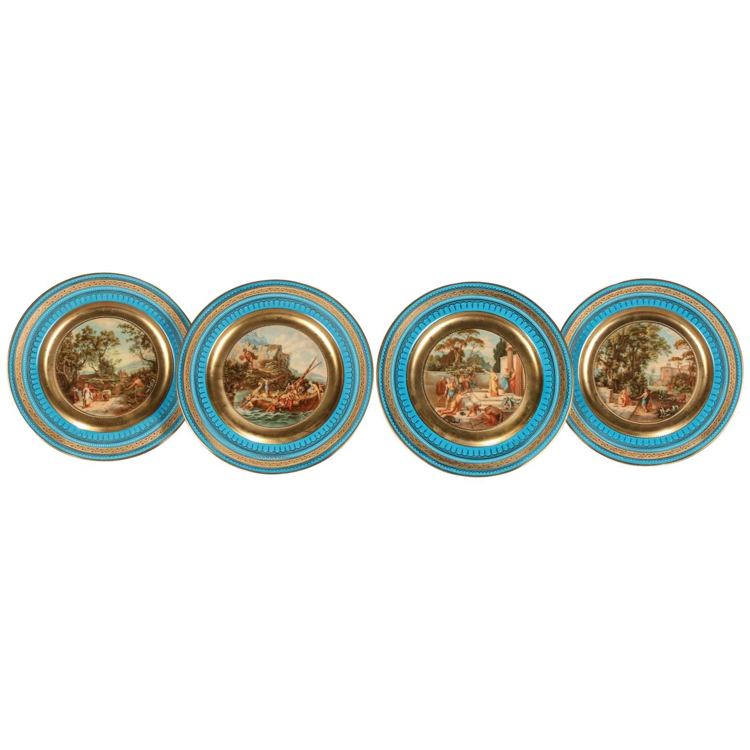 Four Royal Vienna Porcelain Plates, Gilt & Painted Scenes of Greek Odysseus