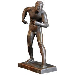 "Black Boxer, " Rare Nude Male Sculpture by California State Capitol Artist