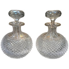 Antique Pair of 19th Century Baccarat hand Cut Crystal and Gilt Cologne Bottles
