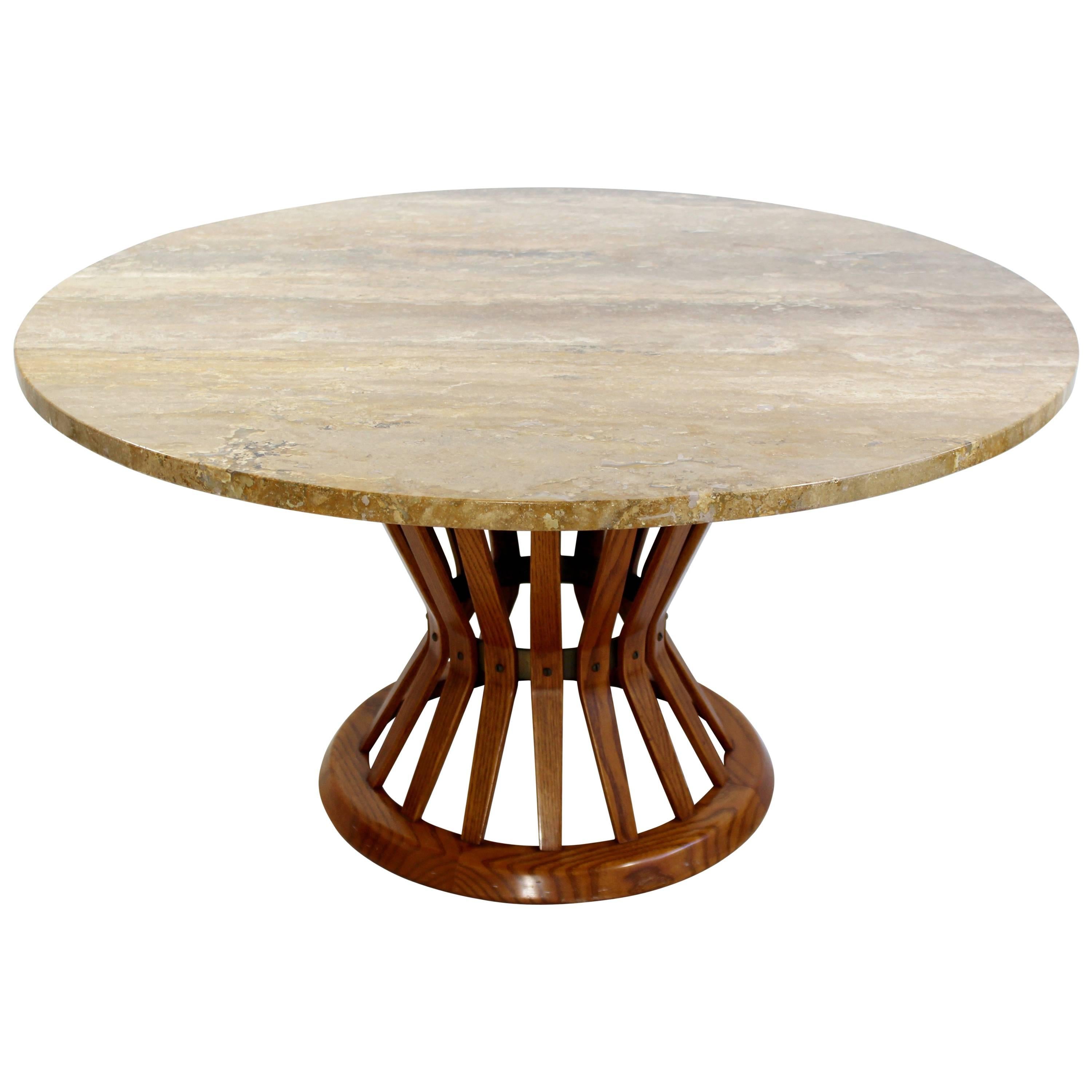 Mid-Century Modern Dunbar Wheat Sheaf Marble and Wood Round Coffee Table