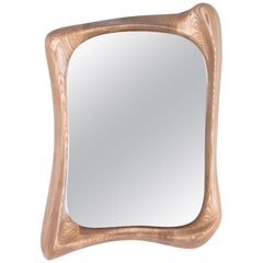 Retro Modern Mirror Frame Solid Wood Organic Shape Natural Stain