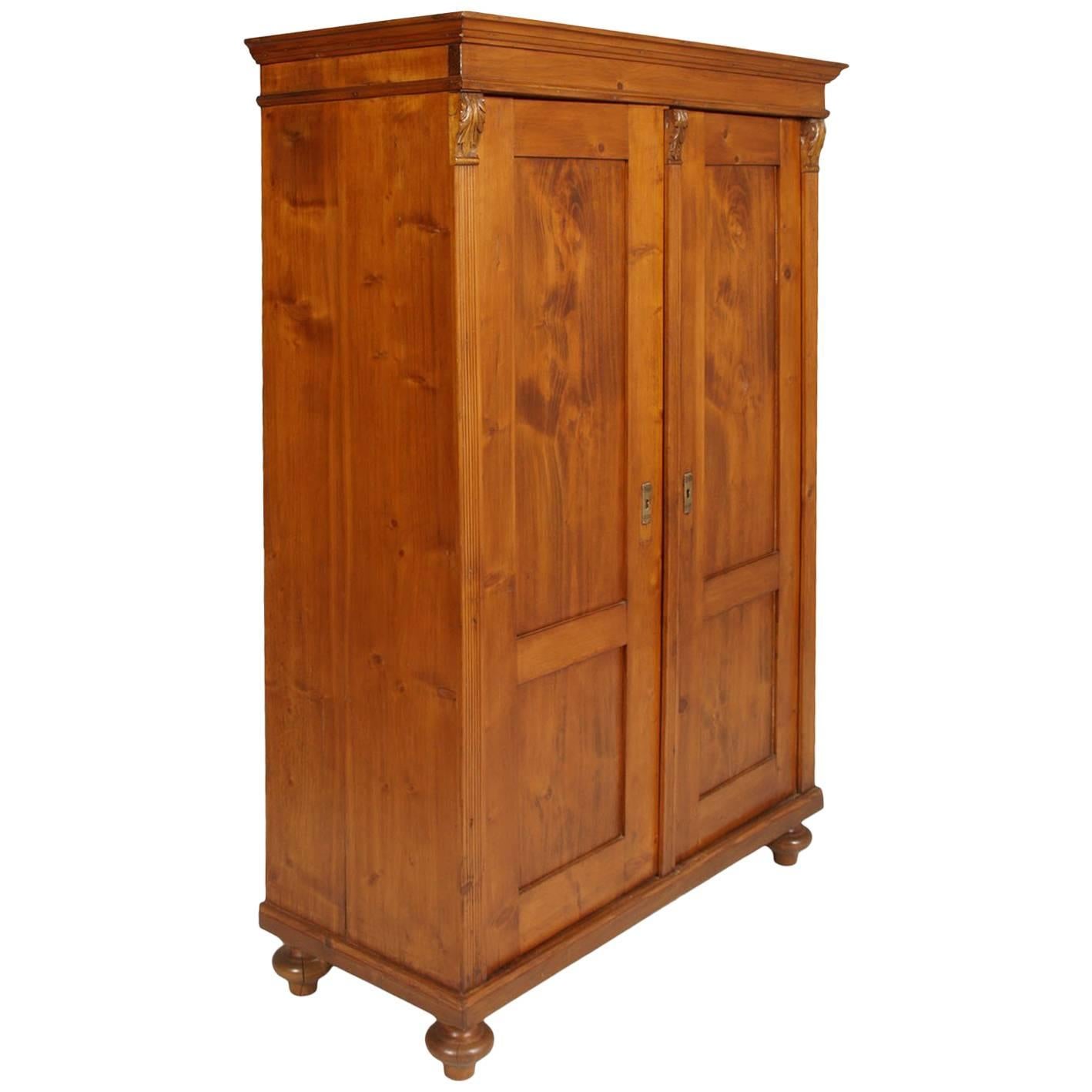 19th Century rustic Tyrolean Armoire in Solid Wood Restored and Wax Polished